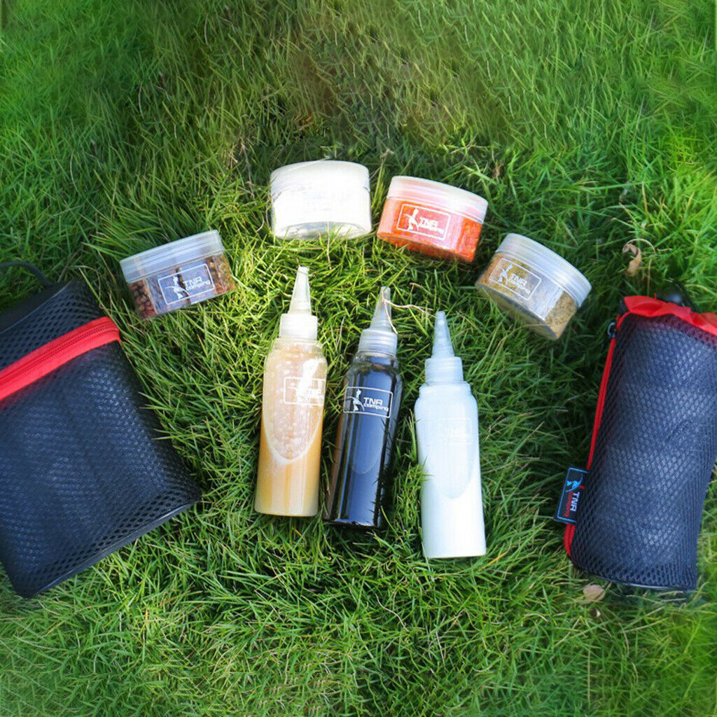 Portable Camping Spice Jars Set of 7 Condiment Bottles for Outdoor BBQ