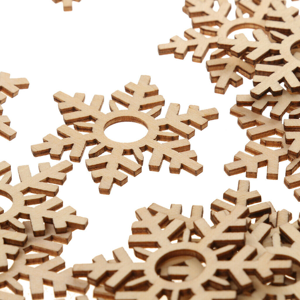 50 Wooden Snowflakes Ornament DIY Christmas Decoration Accessory