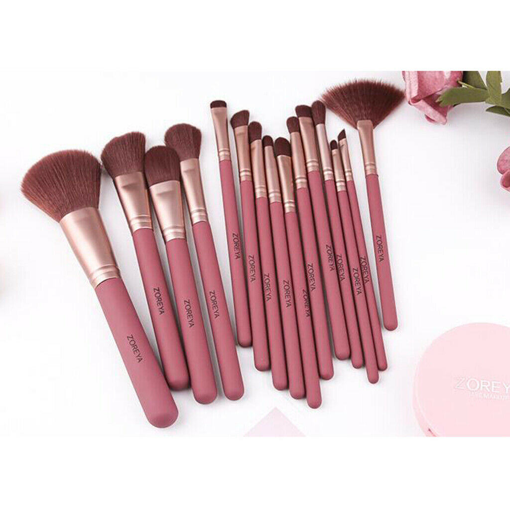 15pcs Makeup Brushes Set Foundation Eyeshadow Fan Brush w/ Wooden Handle