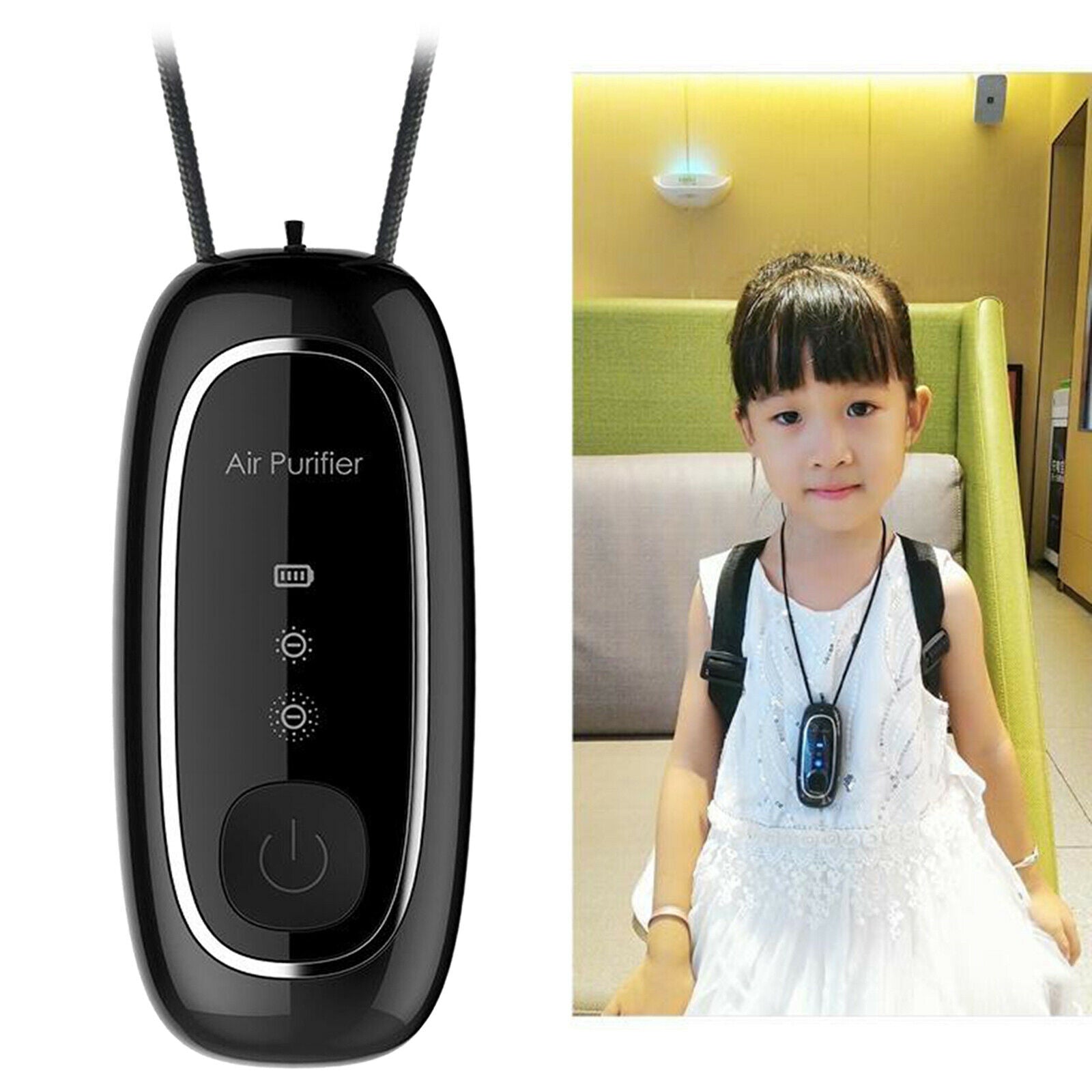 Air Purifier Ion Generator Necklace Wearable USB Smoke Remove String Black