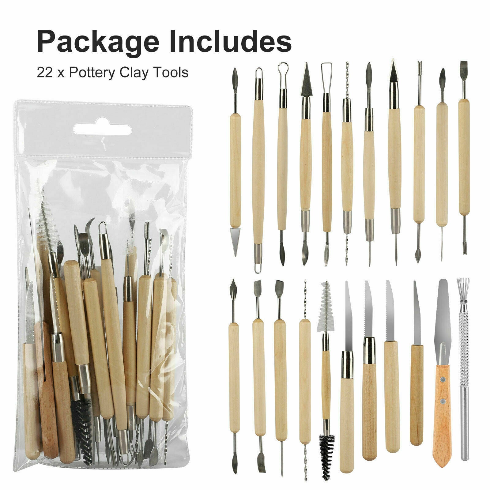 22in1 Clay Sculpting Set Pottery Carving Tools Polymer Modeling Ceramics Art Kit