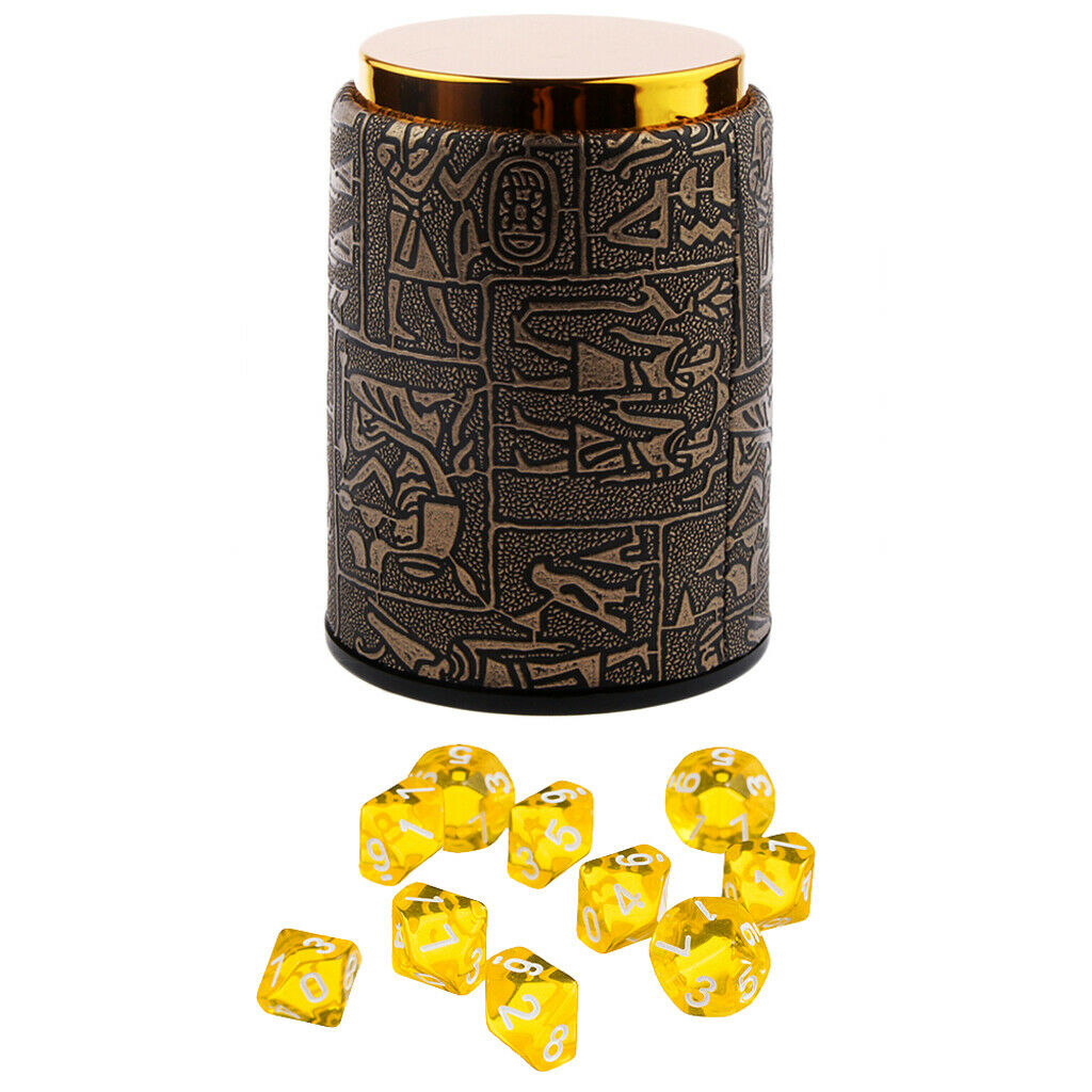 10 Yellow Pieces Ten Sided D10 Dice with A Cup of Dice for D & D Trpg