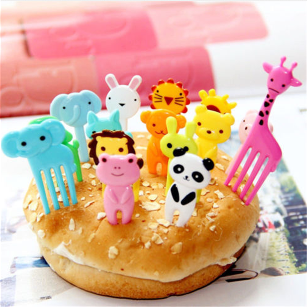 10PCS Mini Kids' Animal Food Fruit Picks Forks Lunch Box Accessory Decor Tool