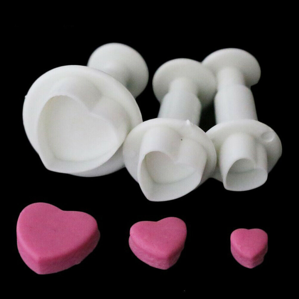 3pcs Love Heart Shape Cookie Plunger Cutter Fondant Gumpaste Cupcake Topp.l8