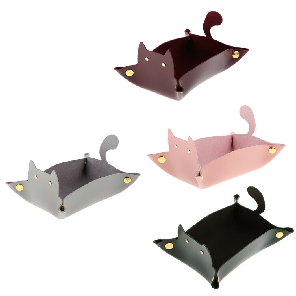 Set of 4 PU Leather Bedside Storage Tray, Jewelry Watch Coins Jewels Box, Home