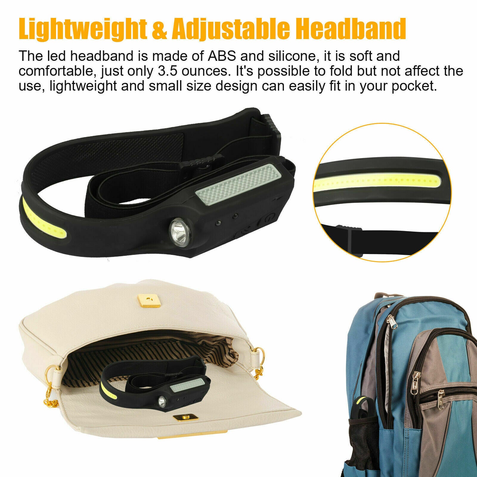 COB+LED Motion Sensor Flashlight USB Rechargeable Headlight Torch Headlamp 5Mode