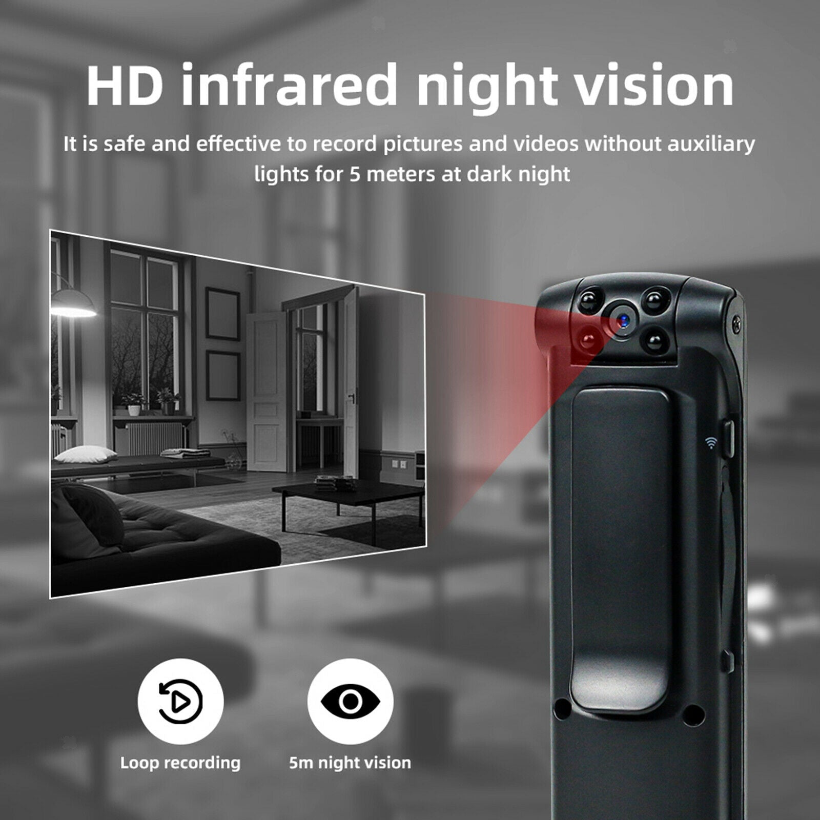 Black 1080P Mini Body Pen Camera Wifi Video Spy Hidden Cam DV w/back clip