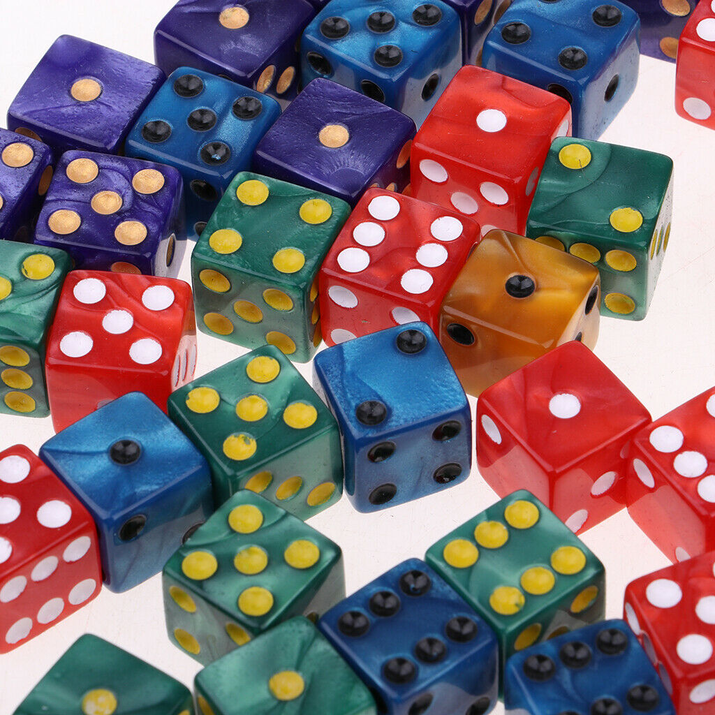 50x 16mm/0.63inch D6 Six Sided Dice Square w/ Bag 5 Colors for KTV Play Toys