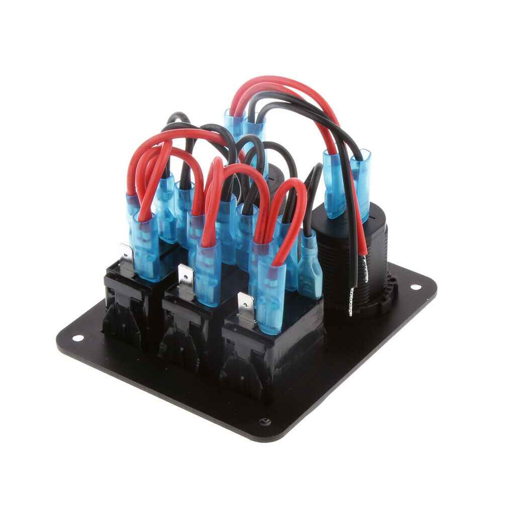 3 Gang Blue LED Car Marine Boat 4-USB Socket Plug Charger on-off Rocker Switch