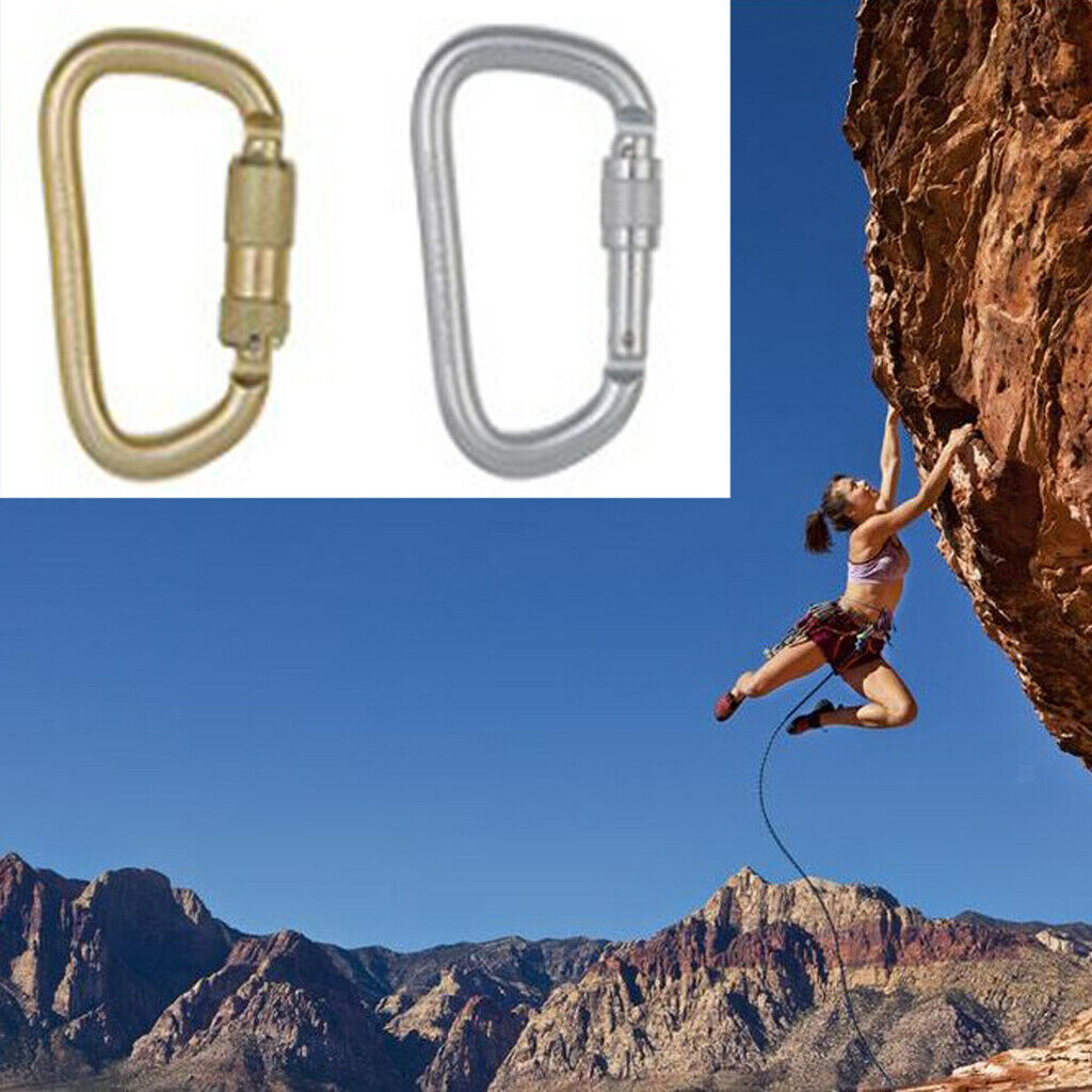 2 Pieces D Shaped Carabiner Clips for Climbing Rappelling Locking Dogs