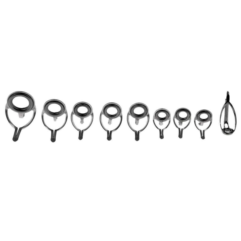 9pcs Fishing Rod Guide Tip Eye Rings Kit for Repairing 6# 8# 10# 12# 16# 20#