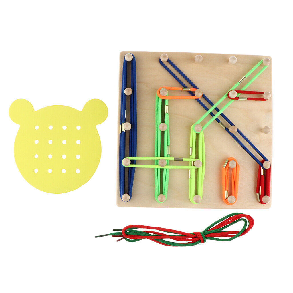 Wooden Geoboard & Lacing Board Set, Kids Montessori Geometric Learning Toys Gift
