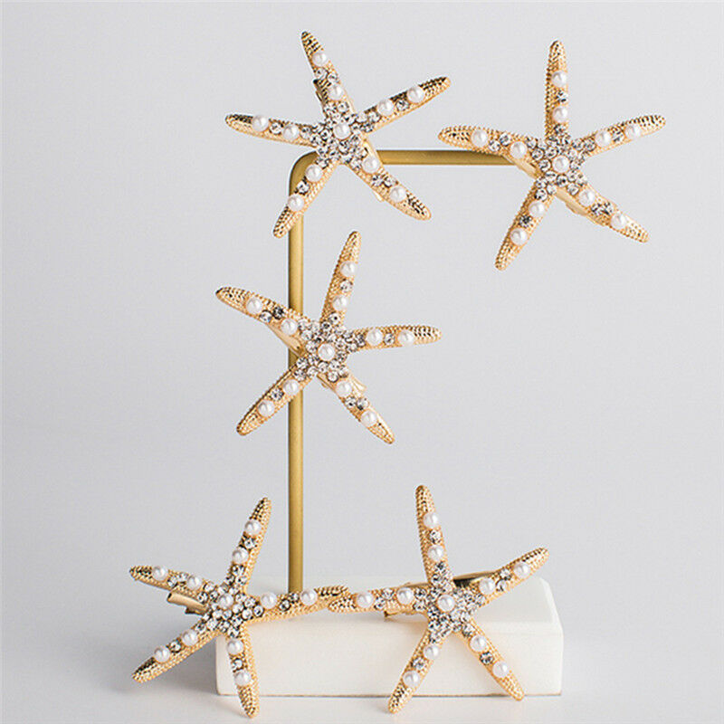 Fashion Lady Girl Beach Wedding Natural Starfish Sea Star Hair Clip Hairpi.l8