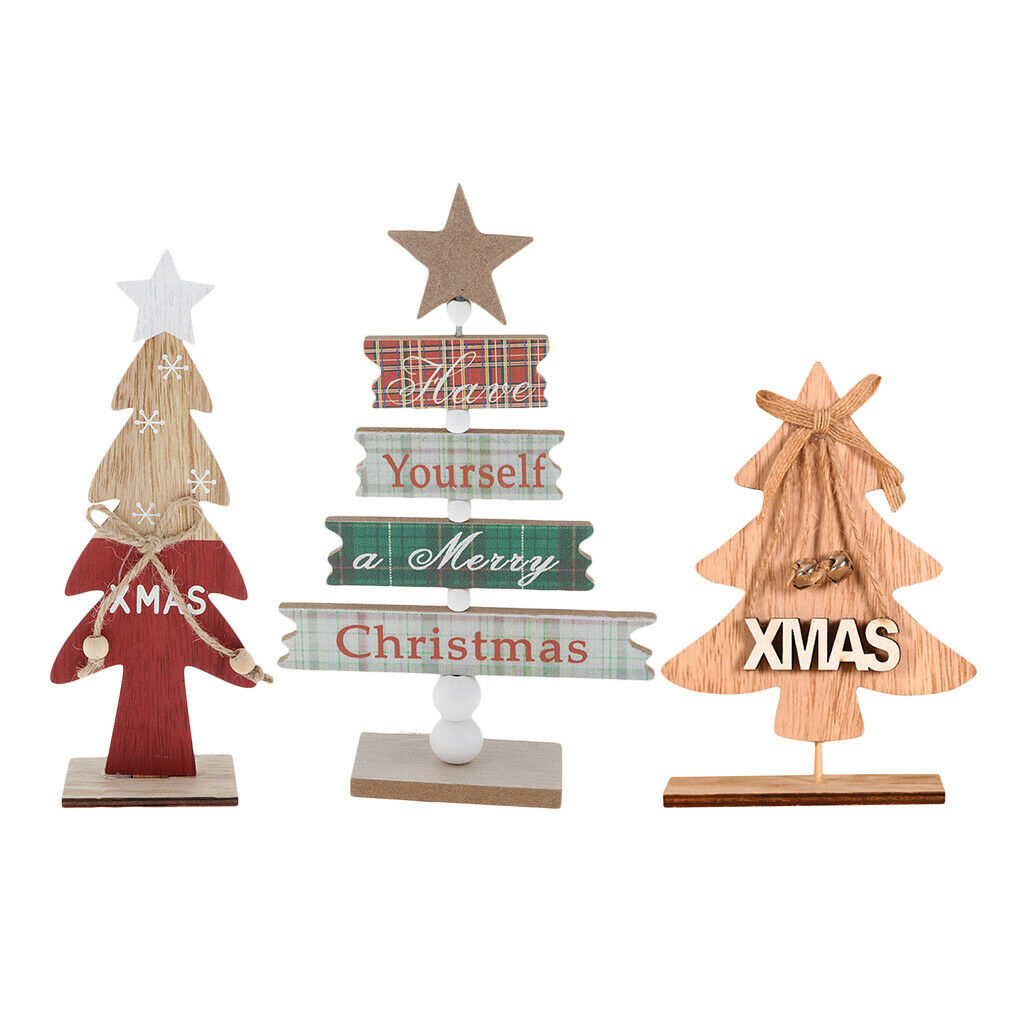 Red Wooden Christmas Tree Desktop Ornaments Table Decors Party Ornaments