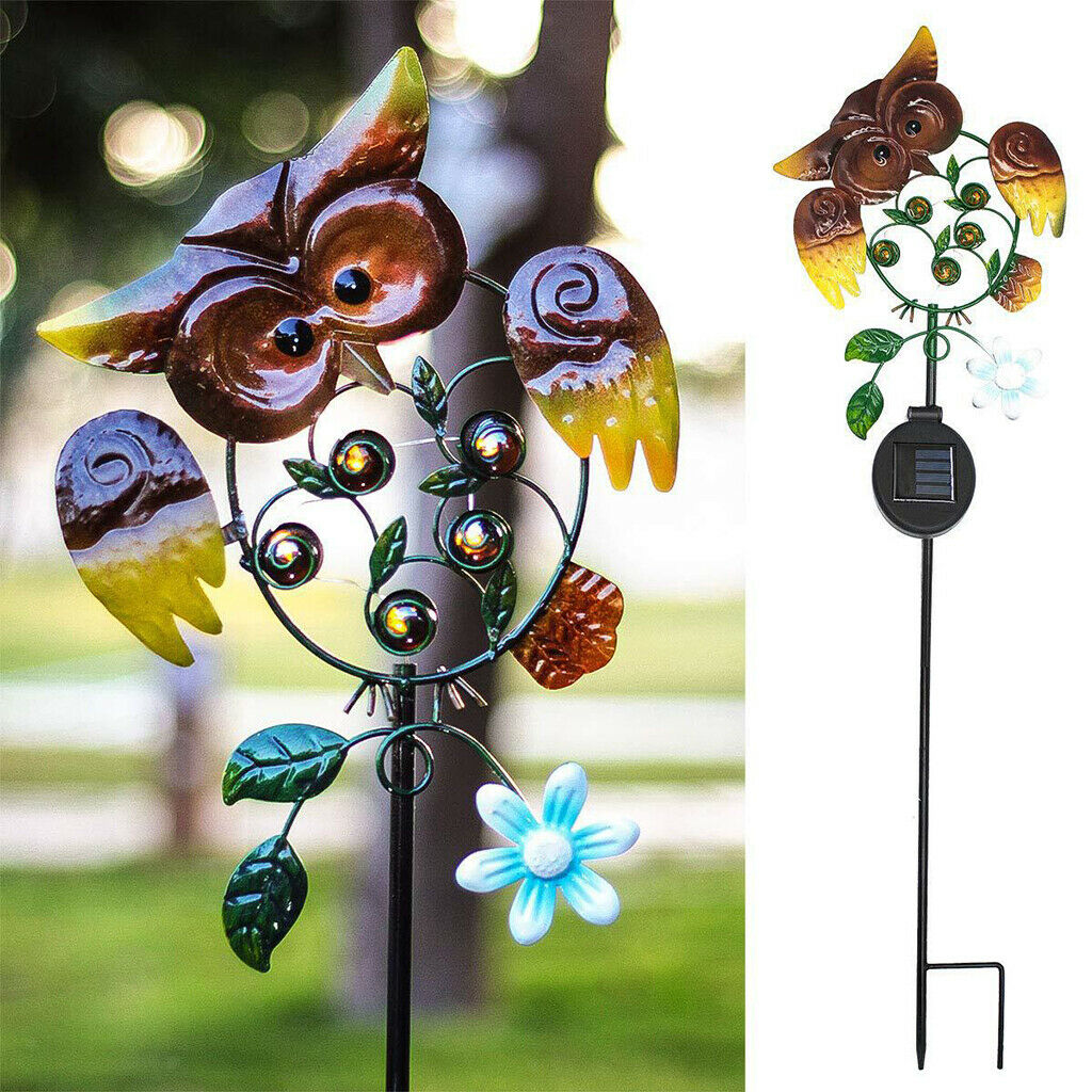 Metal Garden Statue Owl Solar LED Lights Stake Lawn Yard Outdoor Ornaments