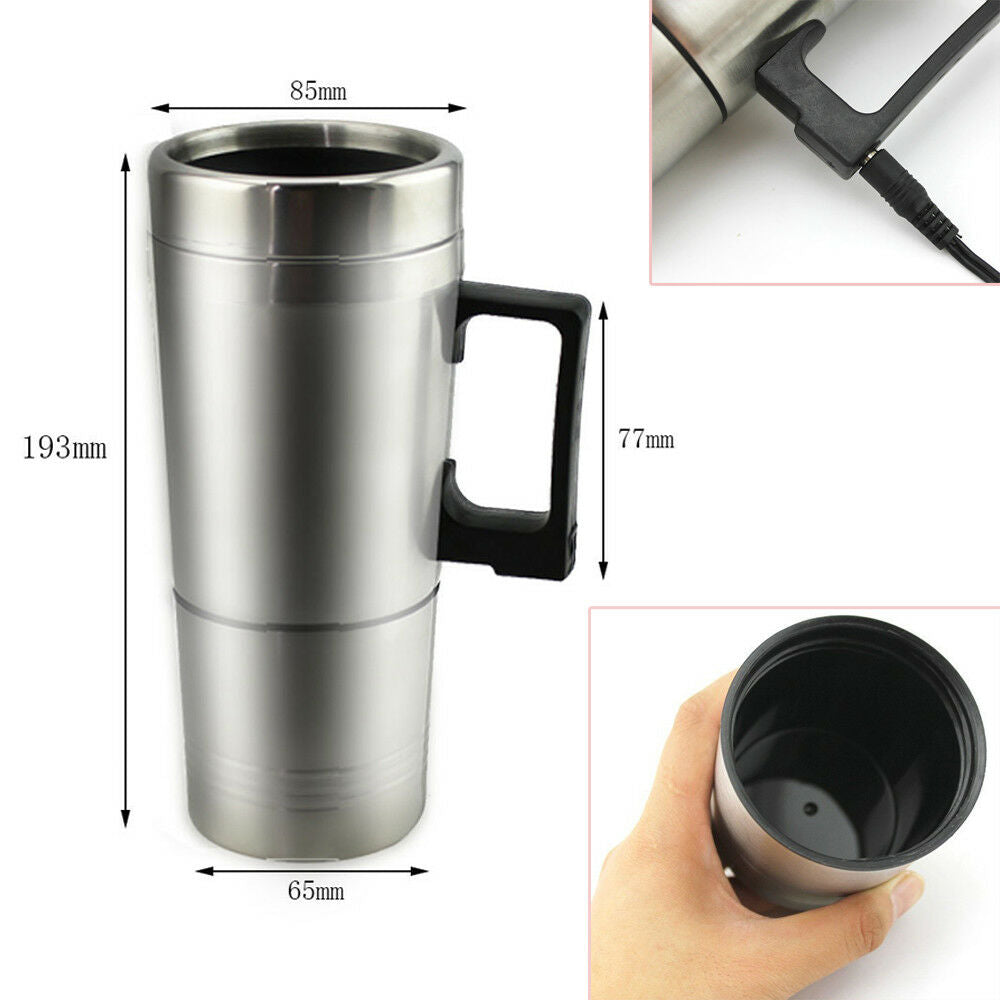 0.3L 12V Car Electric Heated Hot Water Kettle Bottle Cup Stainless Steel Pretty