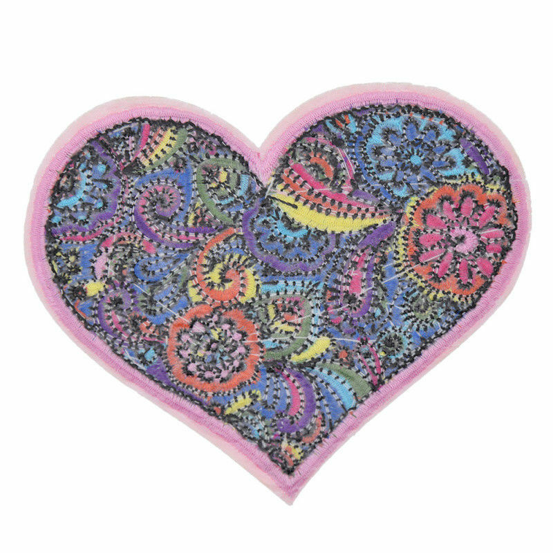 DIY Heart Love Flower Embroidered Tattoo Style Patch Applique Iron On Sew Craft