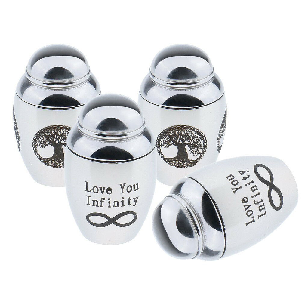 4pcs Stainless Steel Decorative Memorial Keepsake Cremation Urns Jar Locket
