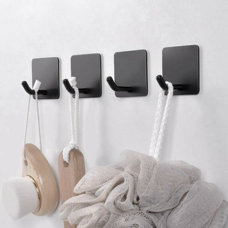 4 Packs Towel Hooks Self-Adhesive Wall Single Hook, Stainless Steel Black CoatE1