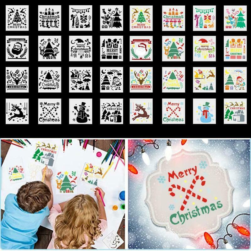 16Pcs Christmas Drawing Templates Painting Stencils for Kid Card Making Notebook