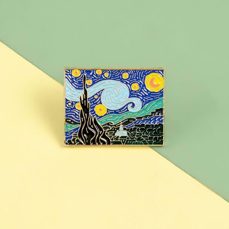 Artist Van Gogh Starry Night Painting Brooch Enamel Lapel Pin Fashion Jewelry