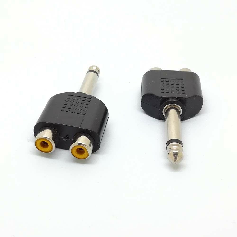 10pcs 1/4" 6.35mm Mono Male To 2RCA Female Adapter Cable Adaptor Converter