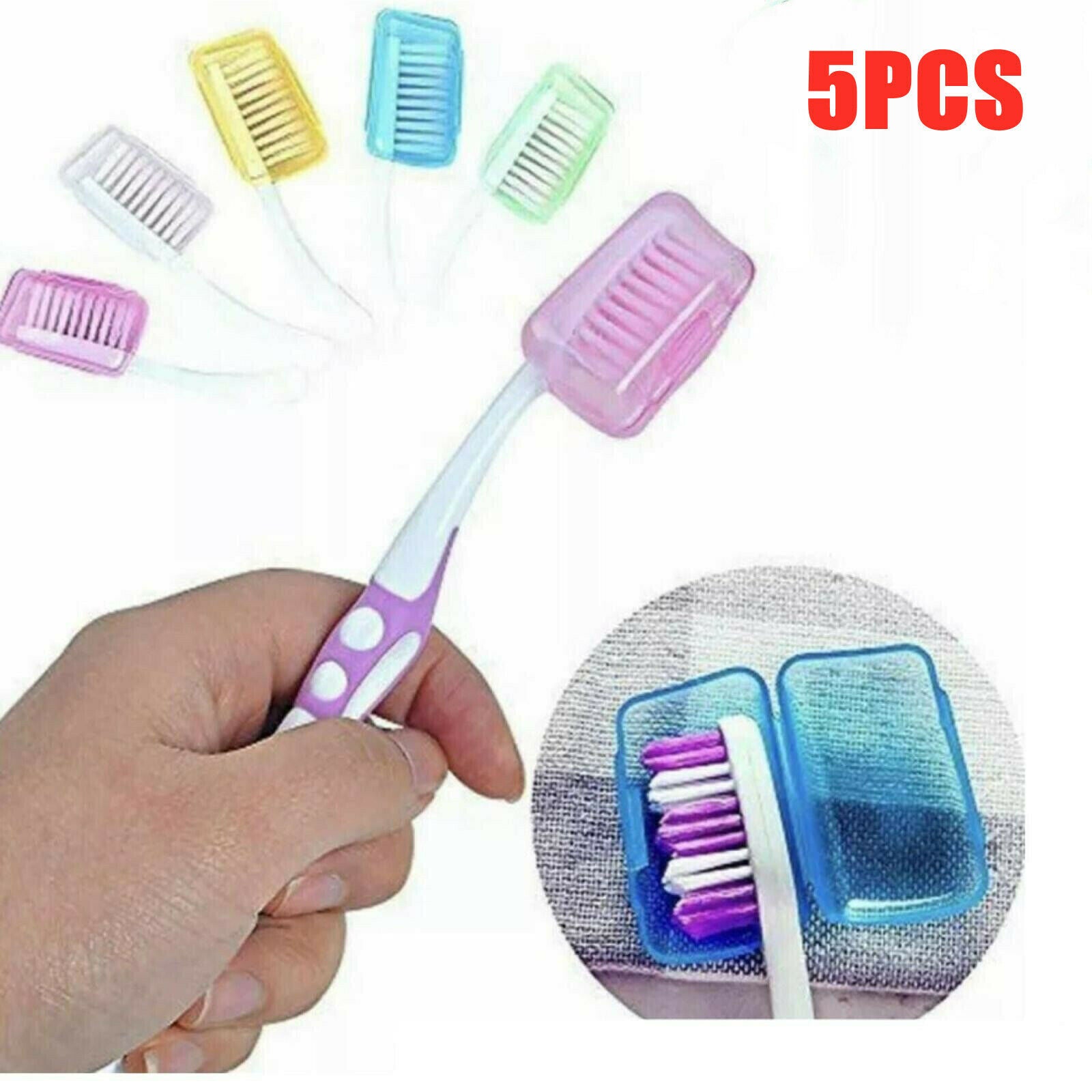 5* Portable Toothbrush Head Covers Travel Camping Holder Brush Cap Case Set