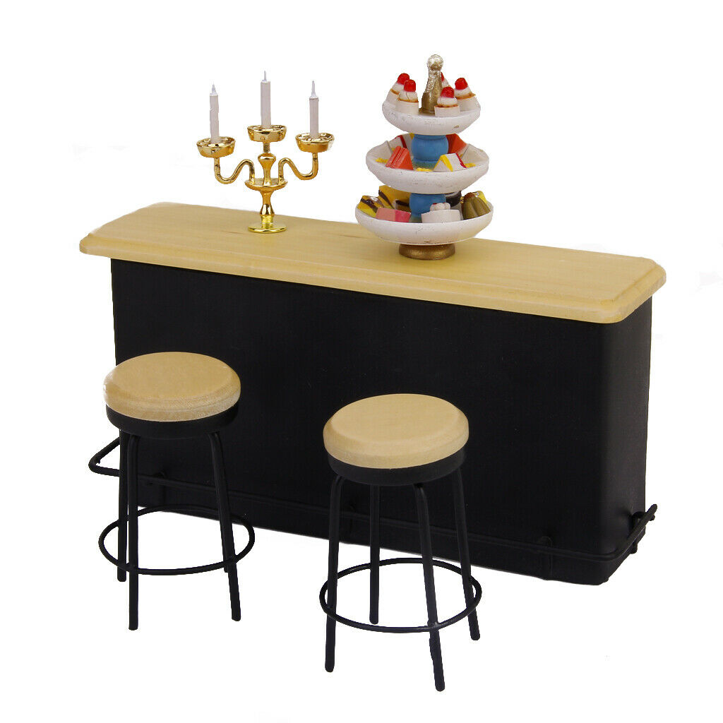 1/12 Scale Pub Cabinet Chair Stool Liquor Wine Bottle Drinking Cup Furniture