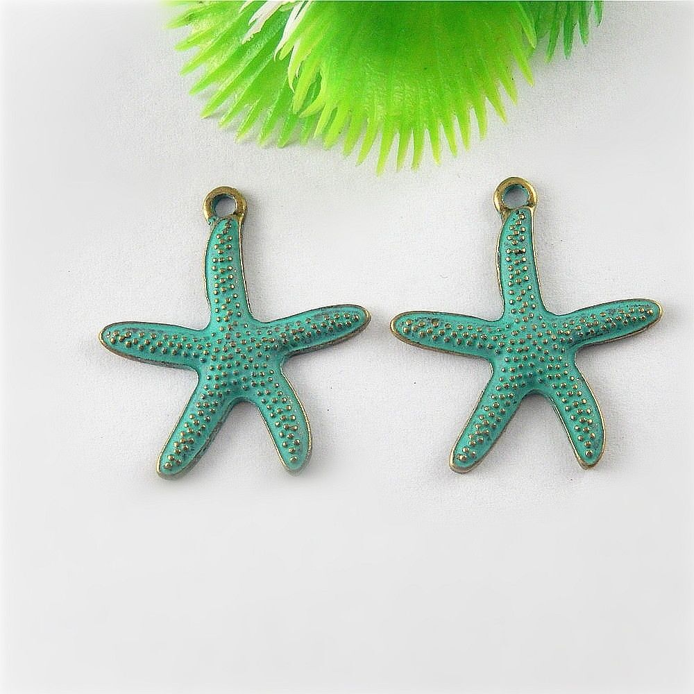 20pcs Antiqued Bronze Alloy Starfish Look Pendant Charms Jewelry Accessory Craft