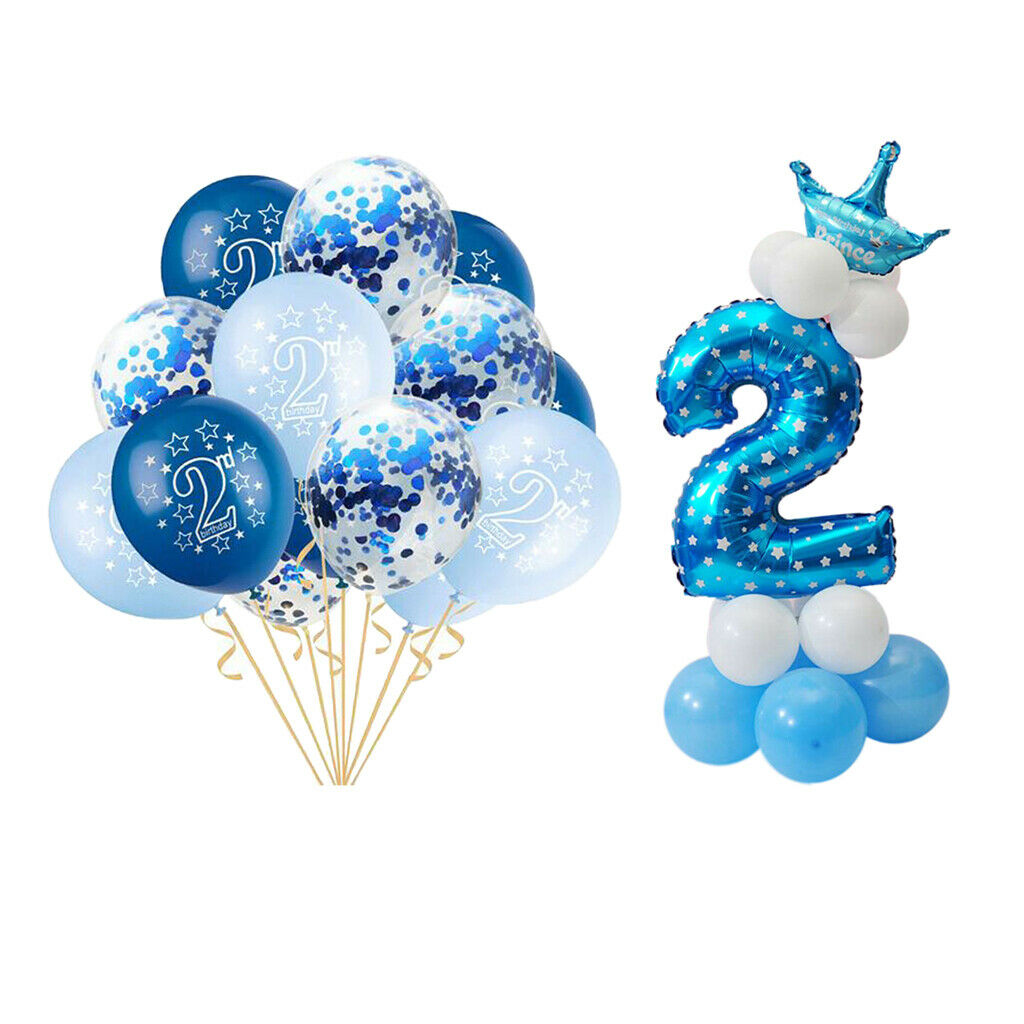 2 Sets Confetti Balloons 12 Inches 2nd Birthday +Numbers Crown Foil Balloons