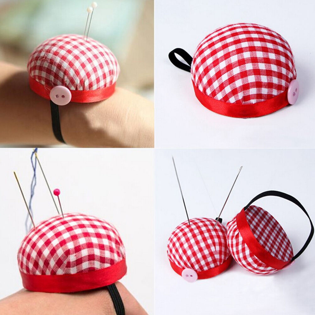 Plaid Grids Needle Sewing Pin Cushion Wrist Strap Tool Button Holder 60x30mm DD