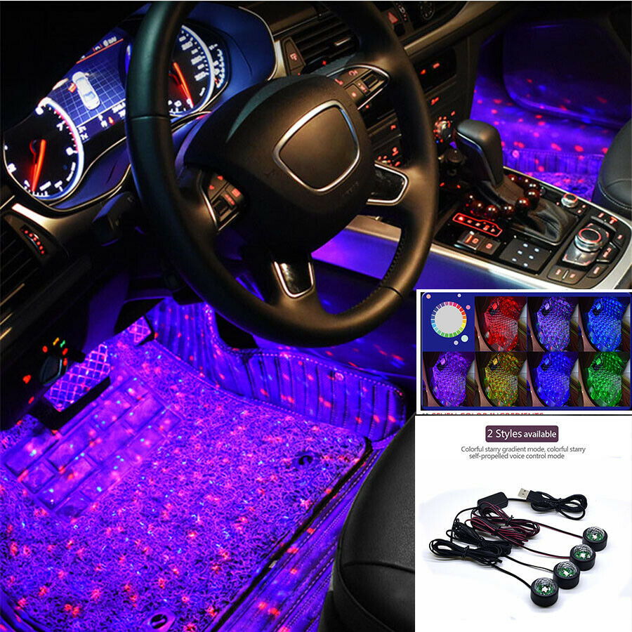4in1 Voice Control Car Decorative Ambient LED Lamp Interior Floor Foot Light USB