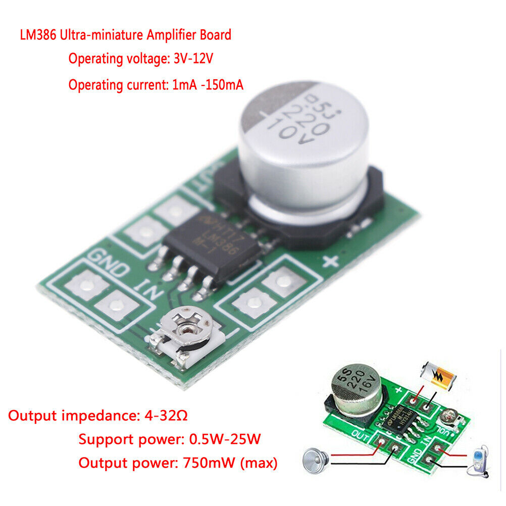 DC 3V~12V 5V 6V LM386 mini micro audio power amplifier board AMP module 75  CRDD
