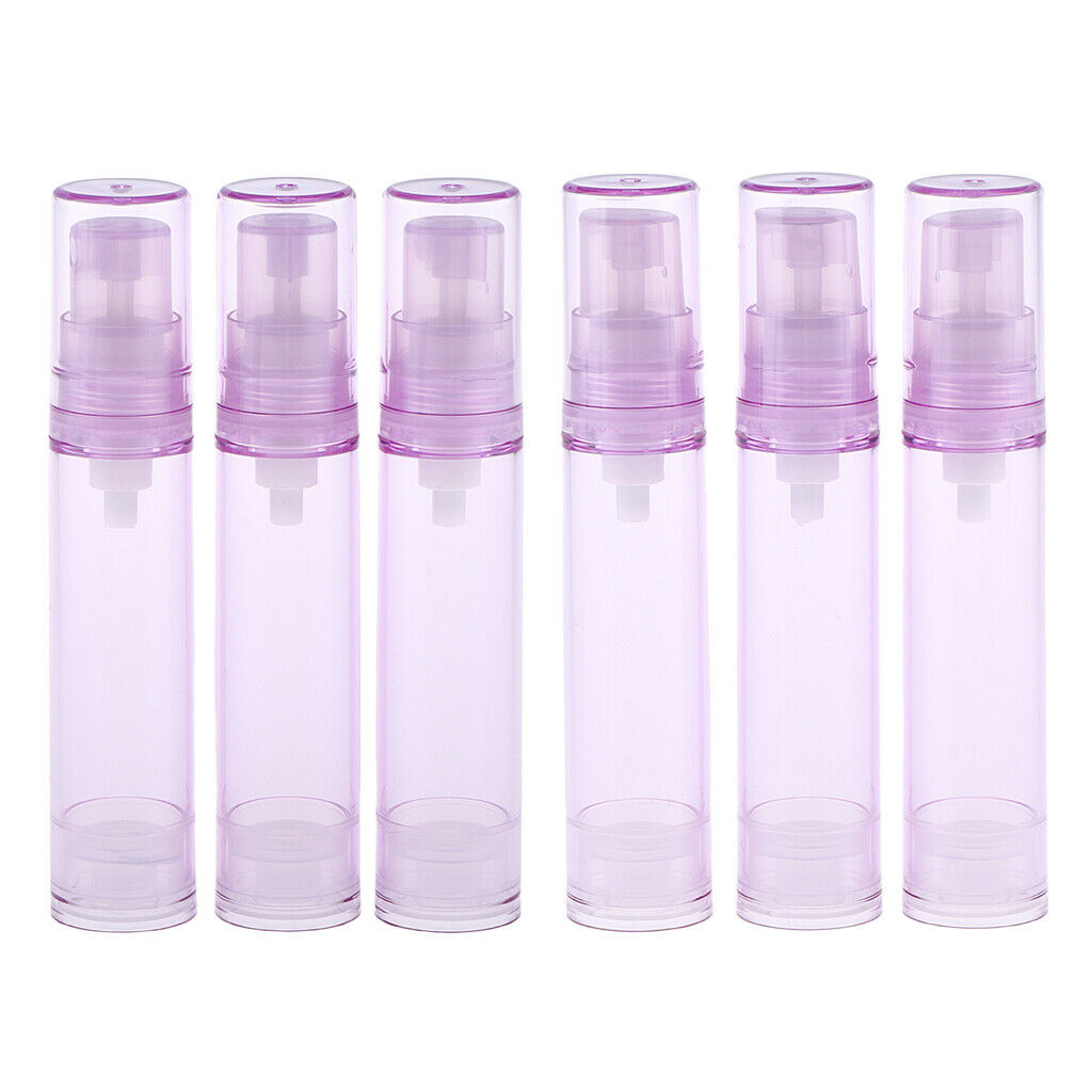 6x 10ml Empty Airless Pump Bottle Refillable Cosmetic Spray Container Purple