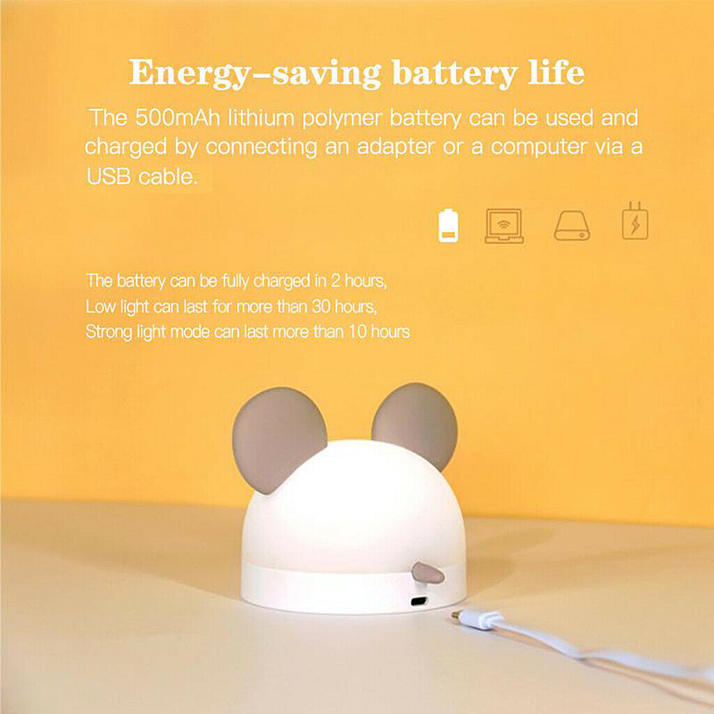 Desk LED Kid Digital Alarm Clock Cute USB Rechargeable Night Light Wake up