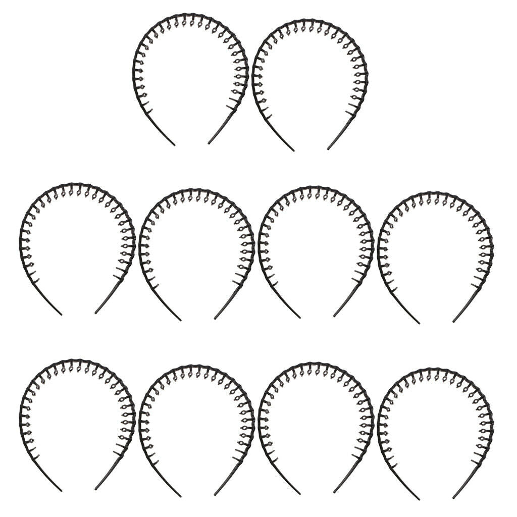10pcs/set Plain Black Headband No-slip Grip Long