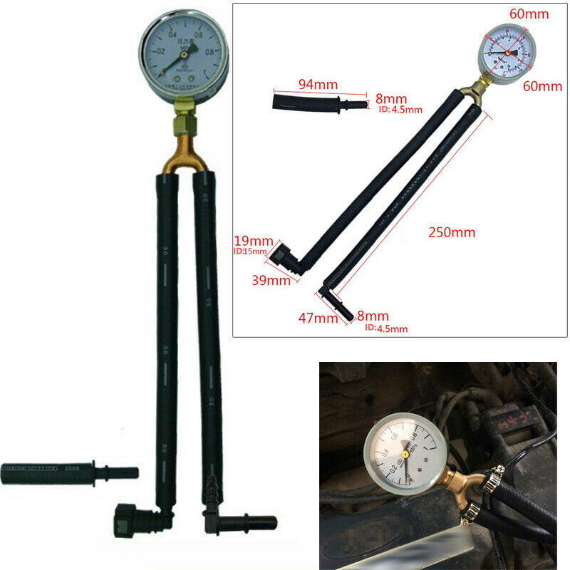 140PSI Car Fuel Pressure Tester Gauge Analogue Gasoline MPa Hose Adapter Kit NEW