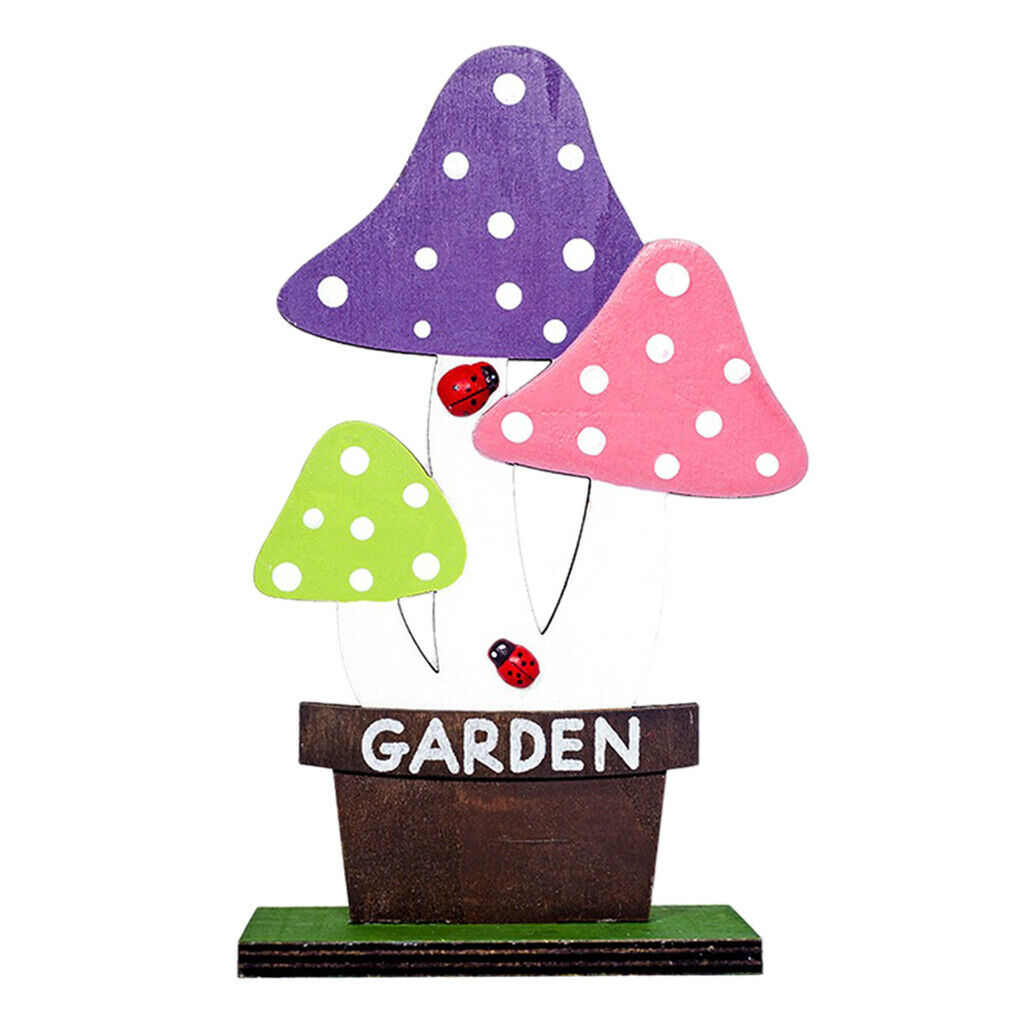Lovely Mushroom Freestanding Wooden Sign Spring Easter Party Ornament Purple