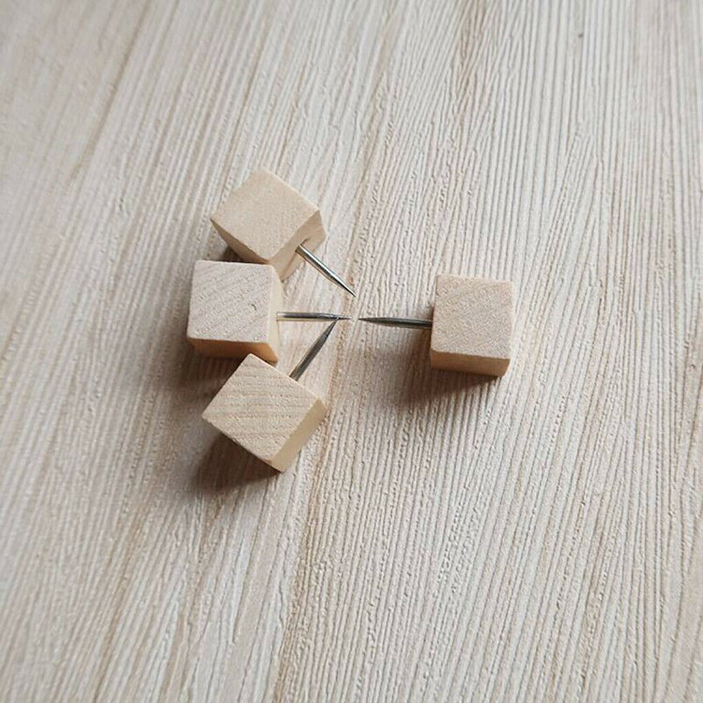 50pcs Push Pins Wood Wooden Thumb Tacks for Cork Boards Map Photo Calendars