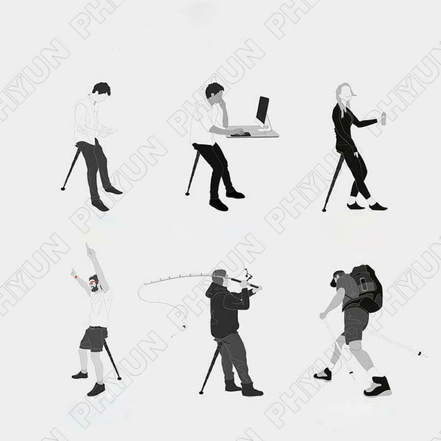 1x Portable Folding Seat Walking Stick Cane Adjustable Height Teliscopic Stool