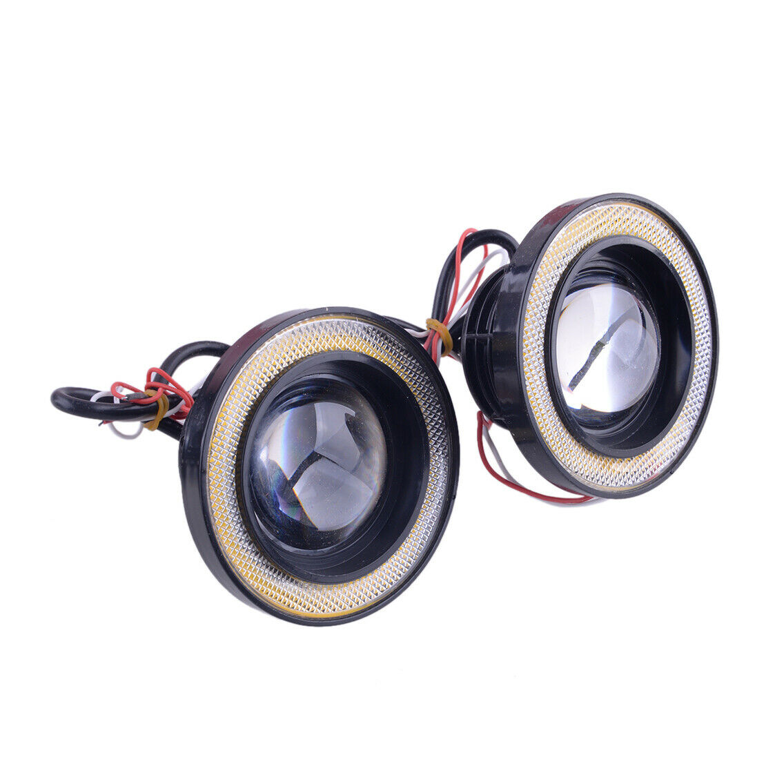 Pair COB LED Fog Light White & Yellow Angel Eyes Halo Ring DRL Lamp 2.5" 3" 3.5"