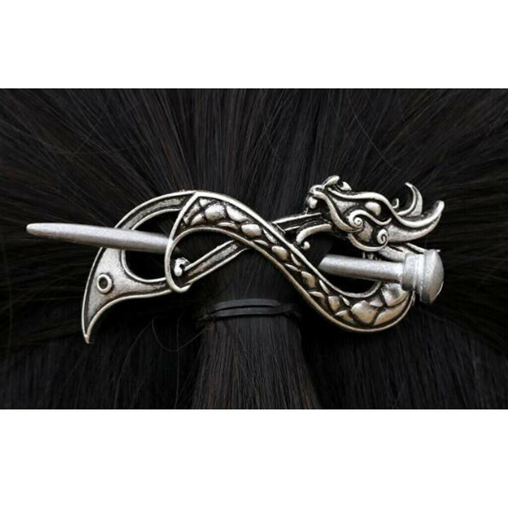 4Set Silvery Viking Hair Clip Dragon Long Hair Holder Ponytail Dating Gift