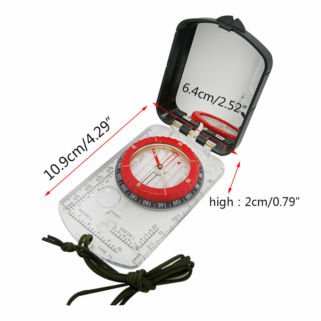 1xSturdy Acrylic Ruler Magnifier Mirror Compass Lanyard Waterproof Pocket Size
