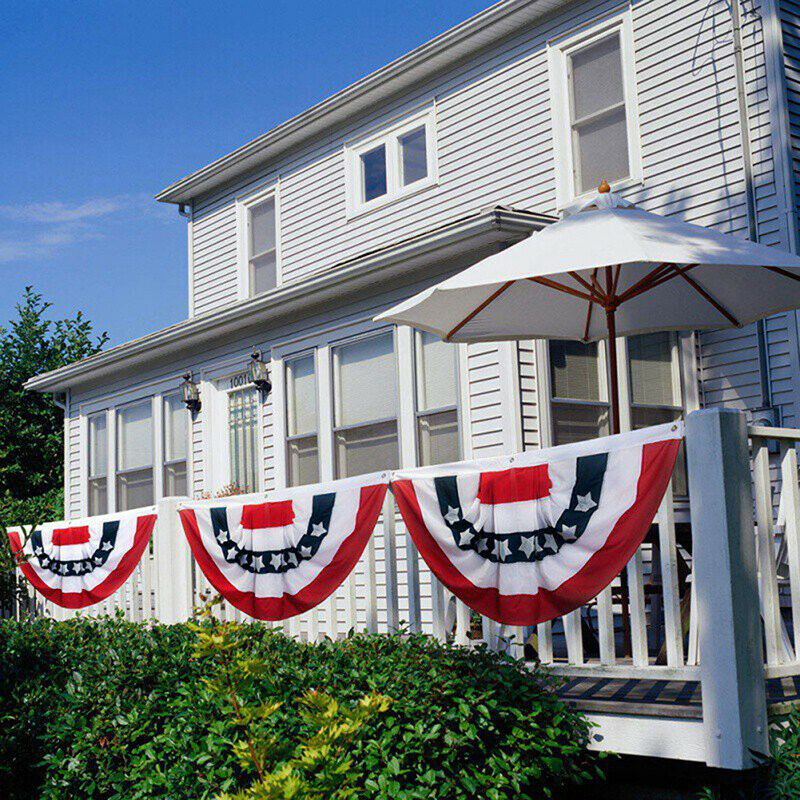 Printed Stripes Stars US Pleated Fan Bunting Half Banner Flag for July 4.l8