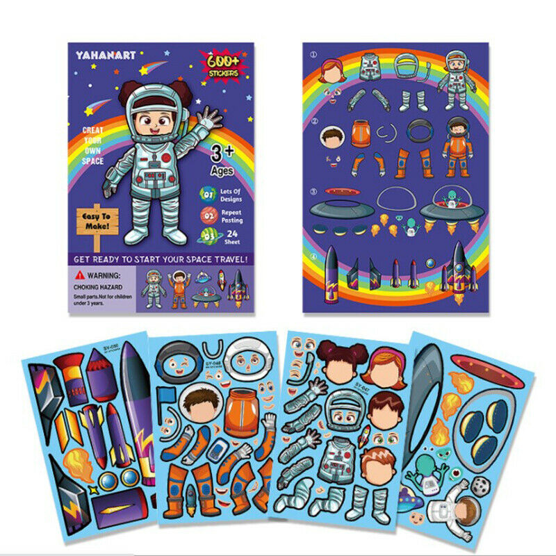 25 Sheets Spaceship Make Your Own Stickers Make-a-Face Stickers Games Stick TL