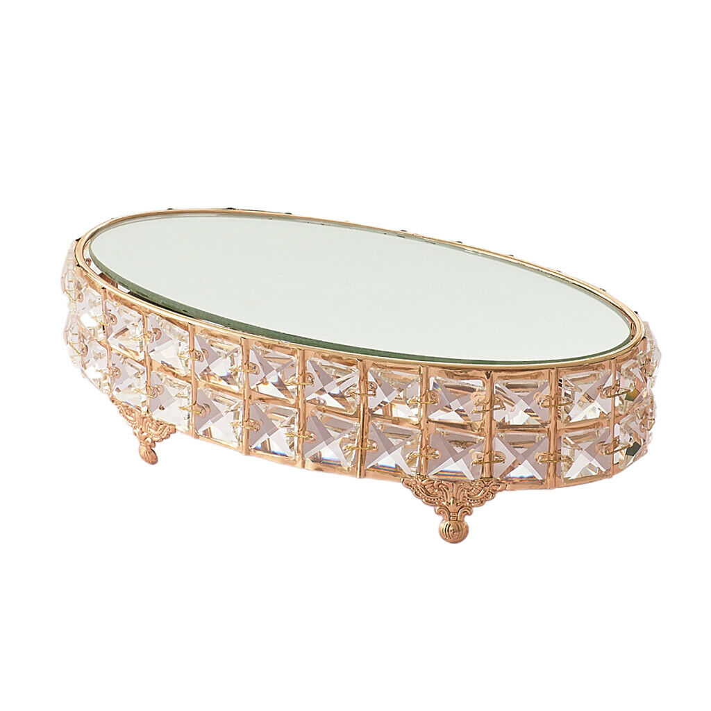 Oval Mirror-top Cake Stand Fruit Tray Crystal Metal Pedestal for Wedding
