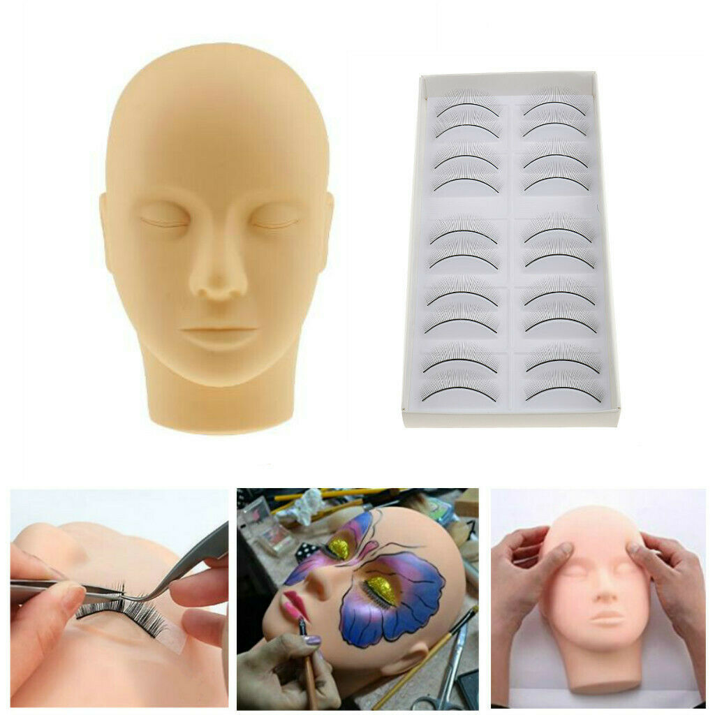 Soft Makeup Massage Practice Training Head, Come with 10 Pair Eyelashes