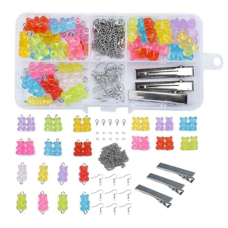 DIY Earrings Kit Bear Charm Necklace Pendant Lobster Clasp Jump Rings Earring