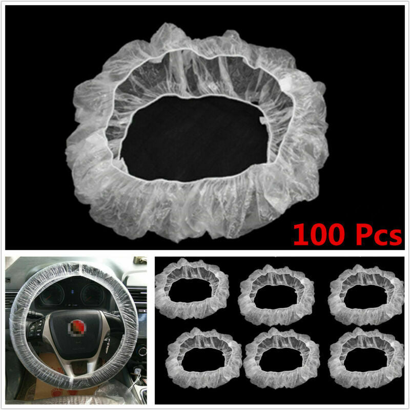 100pc Universal Clear Plastic Disposable Steering Wheel Cover for Auto Car Truck