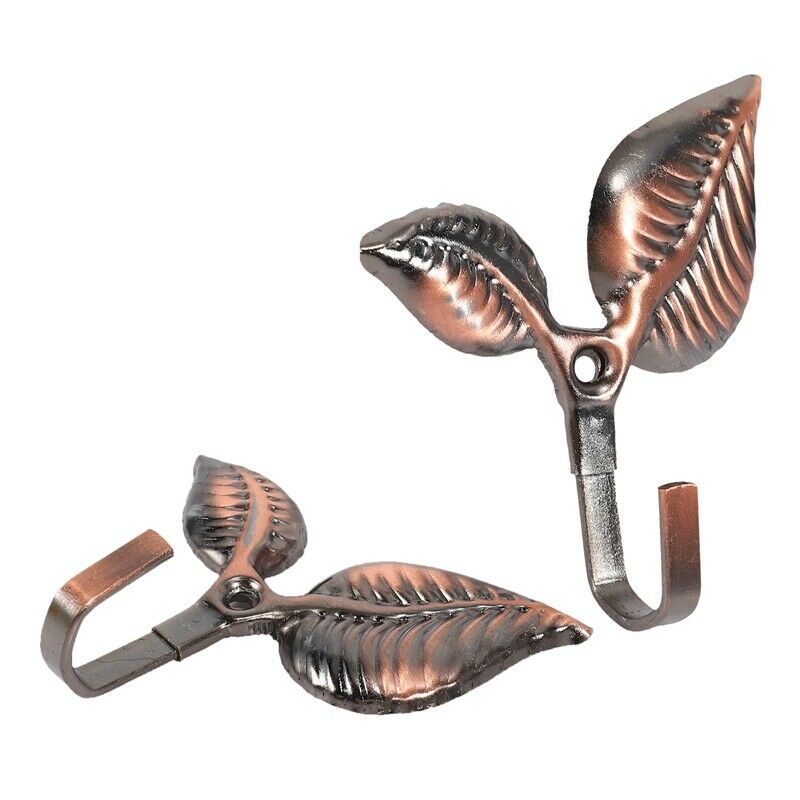 2 x Iron Leaf Shaped Curtain Tie backs Holders Wall Hooks Home Decor, Red BronY6